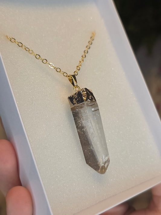 18ct Gold Plated Brazilian Lemurian Quartz Necklace A