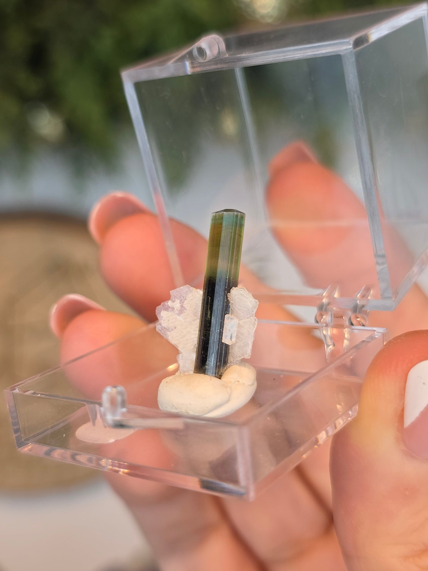 Elongated Prysmatic Green Tourmaline in Albite from Pakistan - MAS6087