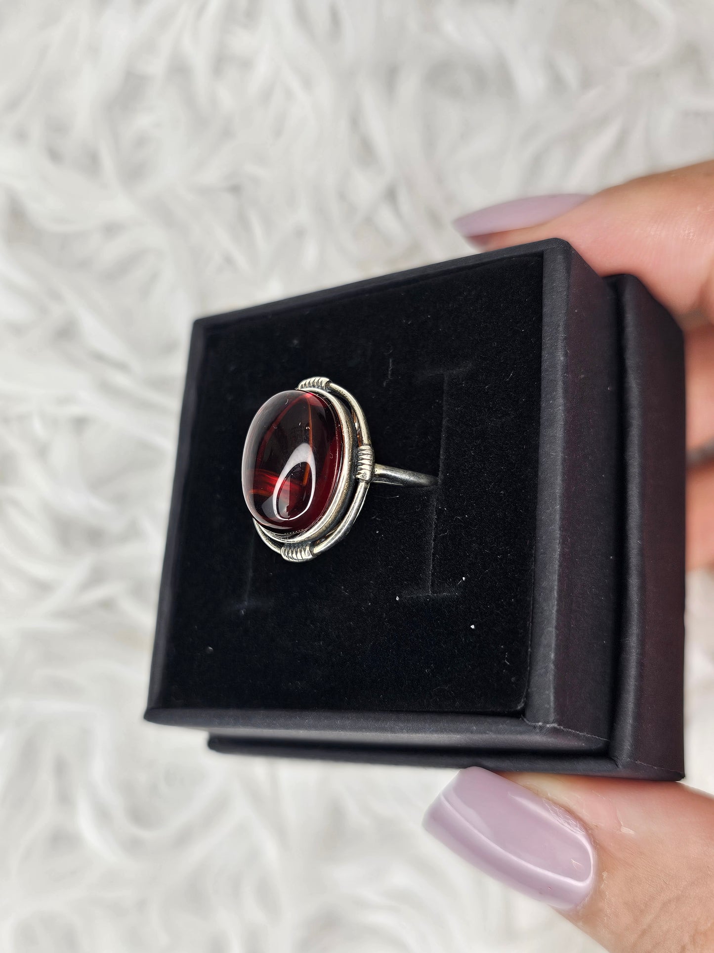S925 Silver Adjustable Blood Amber Ring - MAS1041