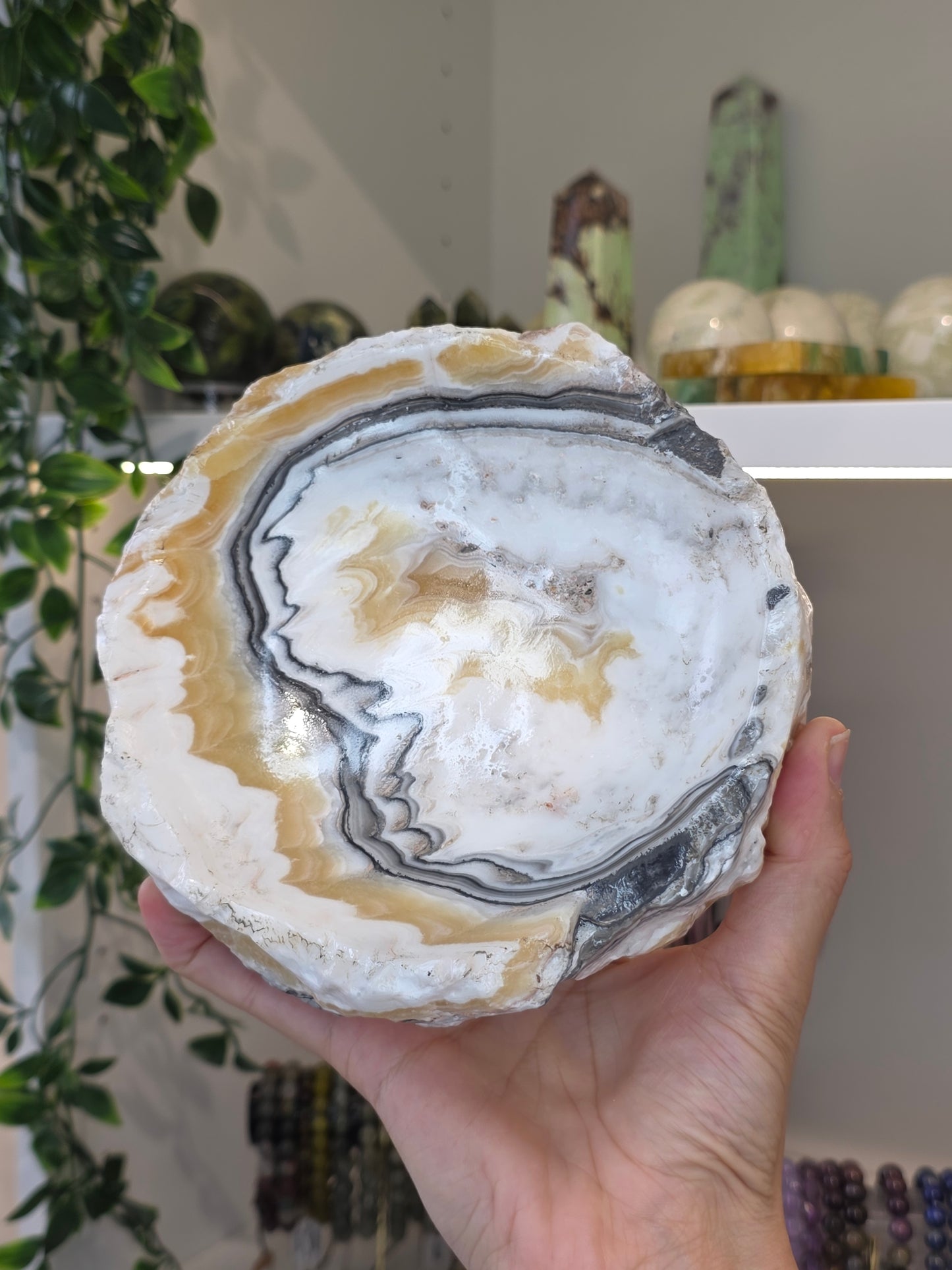 Raw Chunky Mexican Onyx Bowl - Yellow Zebra Calcite - A