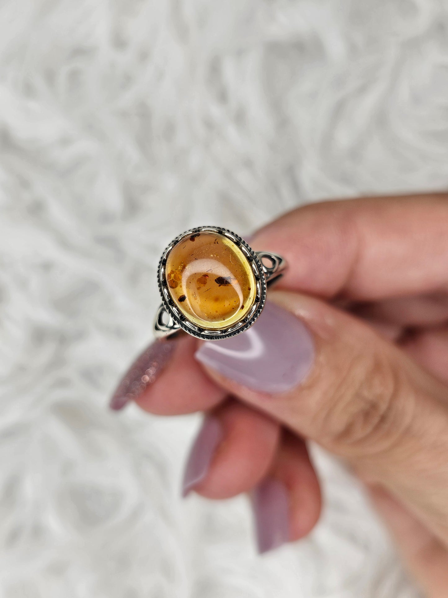 S925 Silver Adjustable Flower Amber Ring - MAS1039