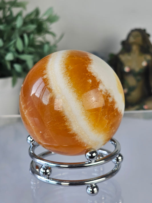 Banded Orange Calcite Sphere - MAS0706