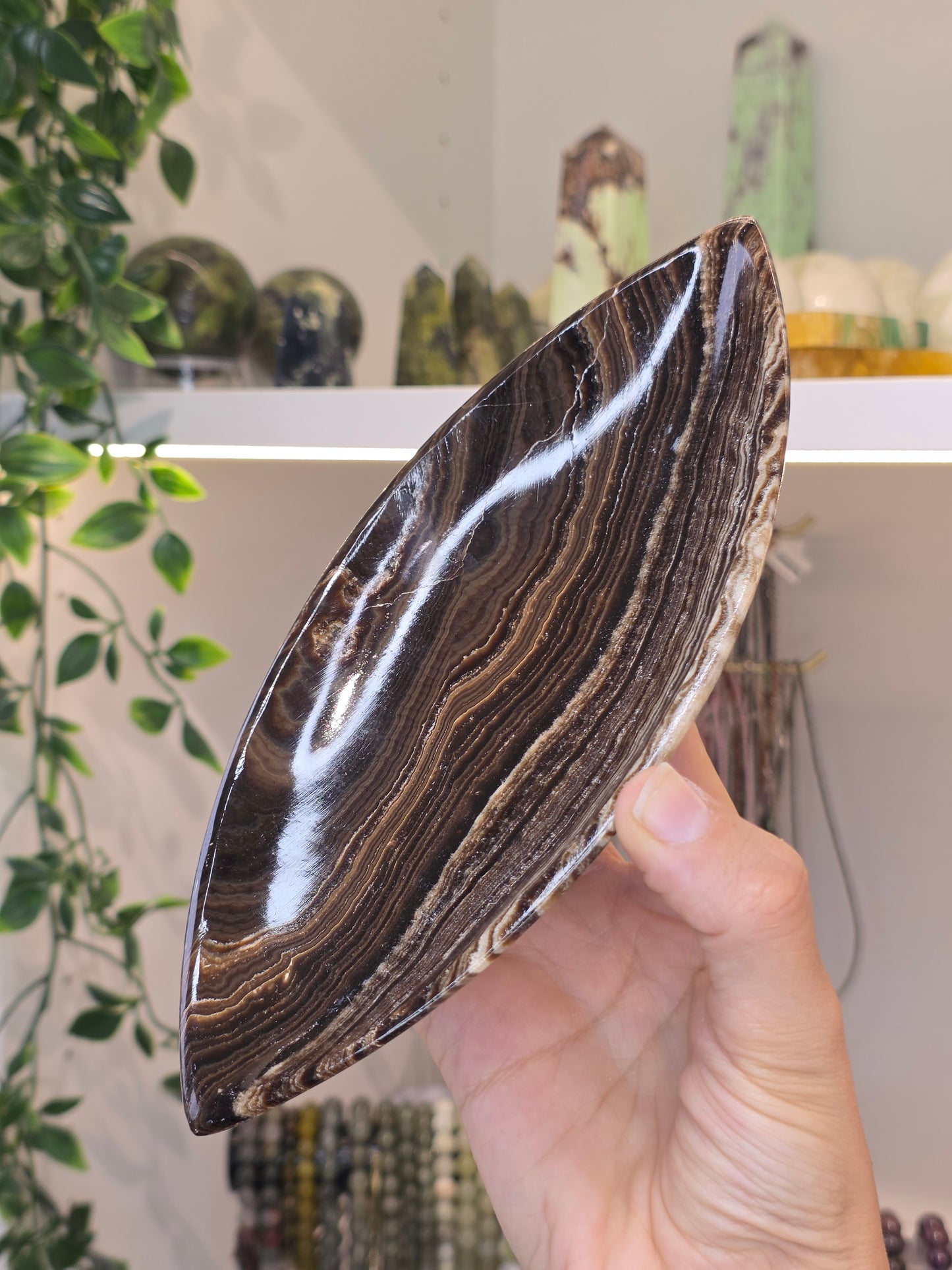 Mexican Onyx Leaf Bowl Tray Plate - Chocolate Calcite - D