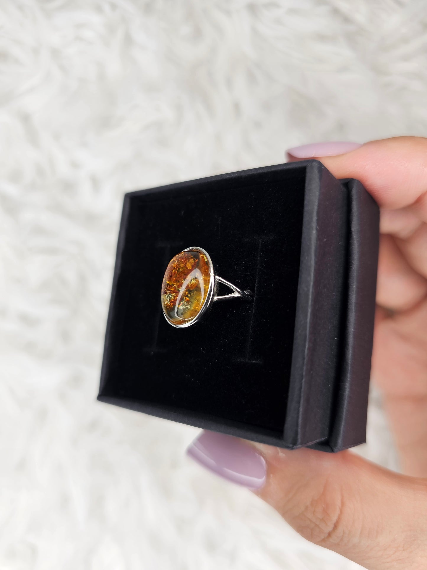 S925 Silver Adjustable Flower Amber Ring - MAS1034