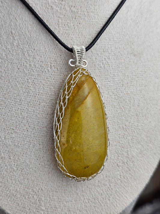 Golden Rutilated Quartz Pendant Wrapped in S925 Silver - MAS0764