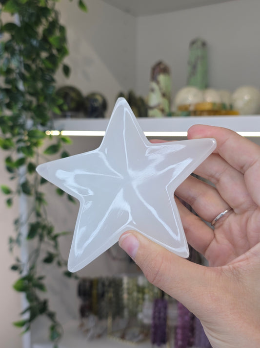 Mexican Onyx Star Shape Bowl Trinket Dish - White Calcite - C