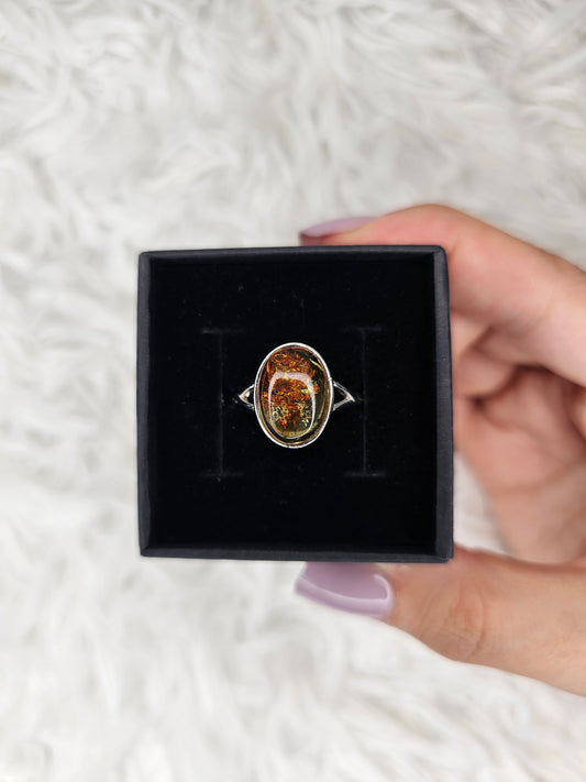S925 Silver Adjustable Flower Amber Ring - MAS1034