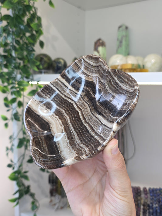 Mexican Onyx Freeform Bowl - Chocolate Calcite - B