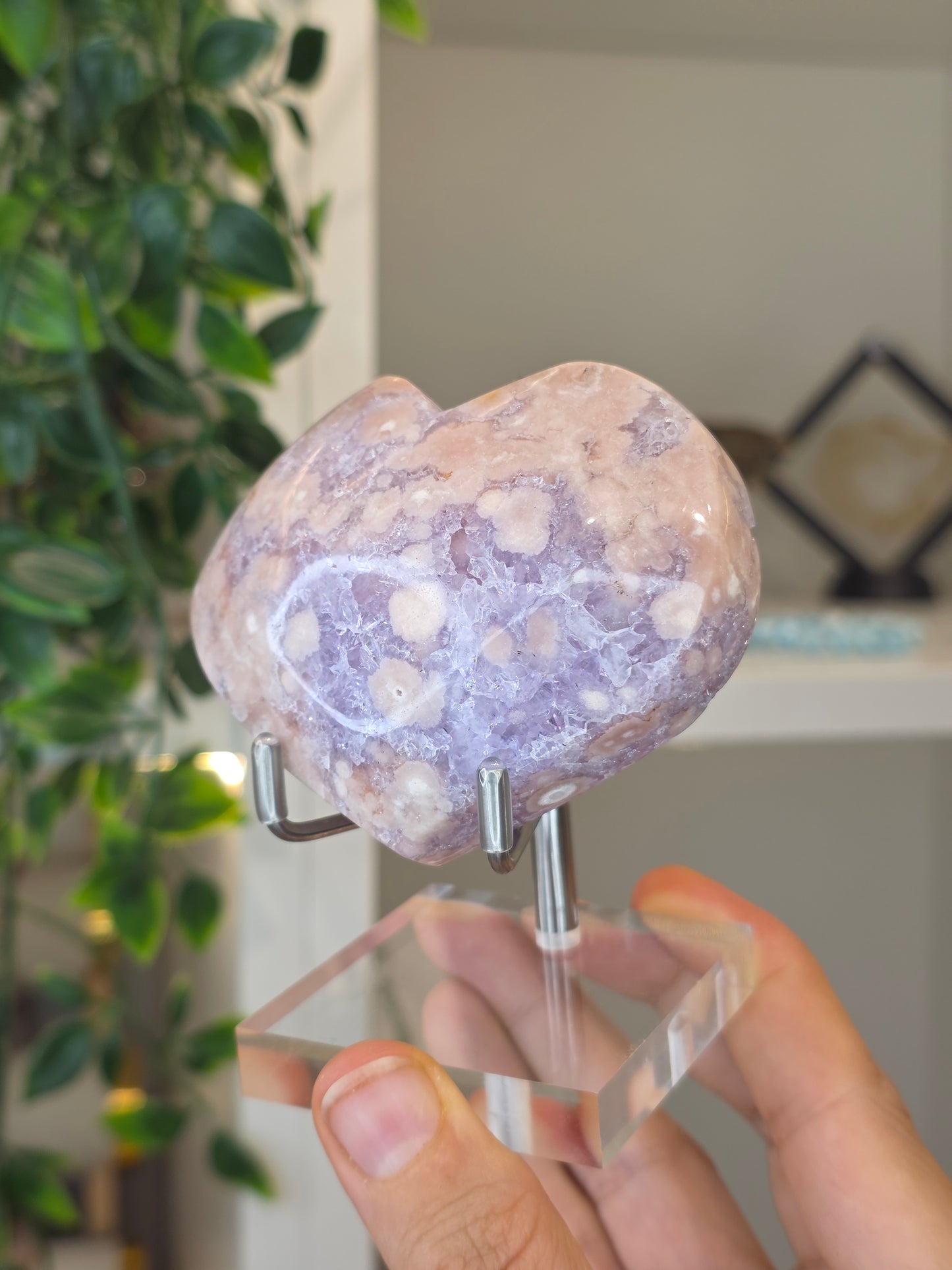 High Grade Madagascan Pink Amethyst Heart (with stand) - D