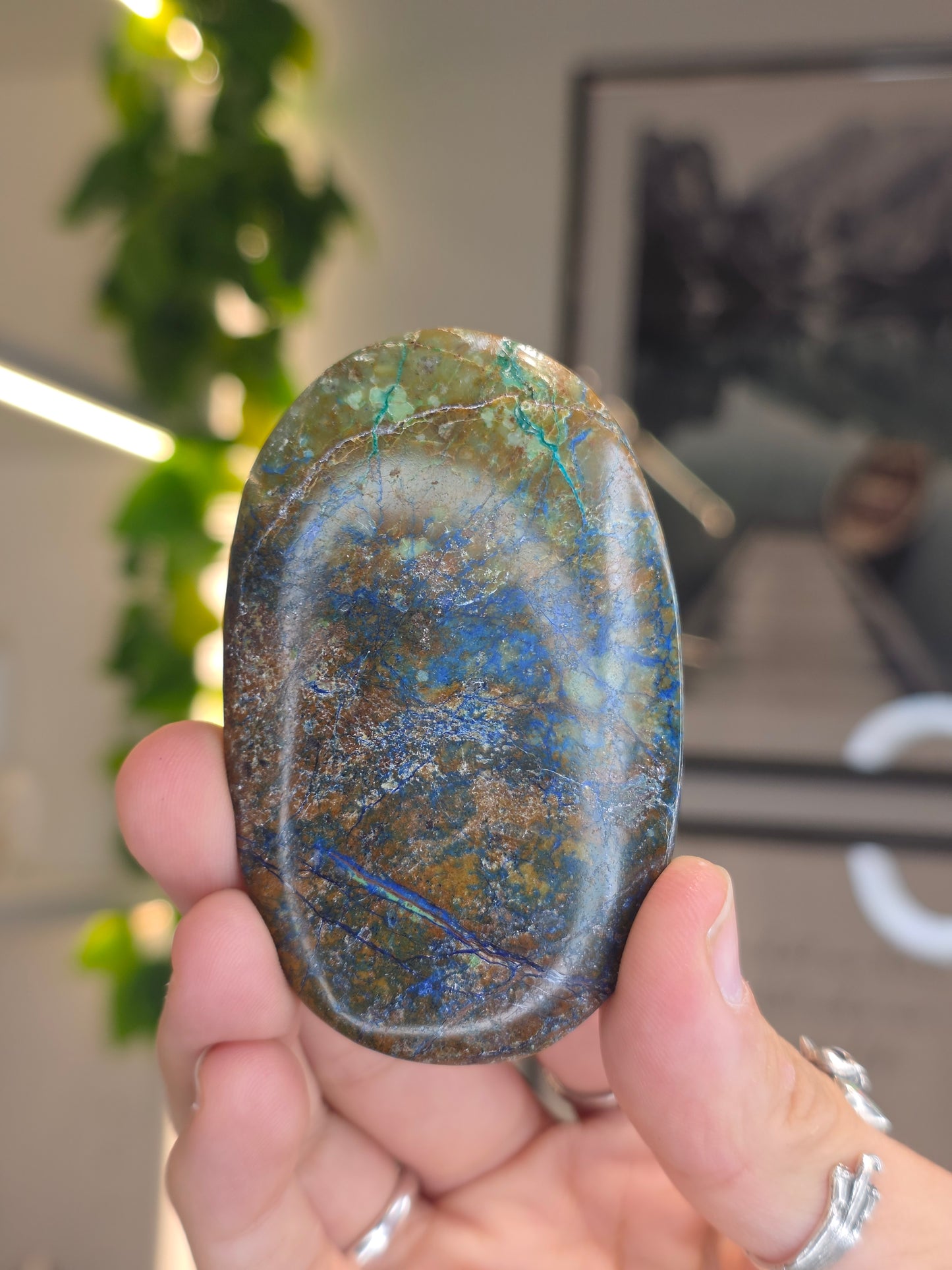 Rare Azurite in Yellow Quartz Palm Stones
