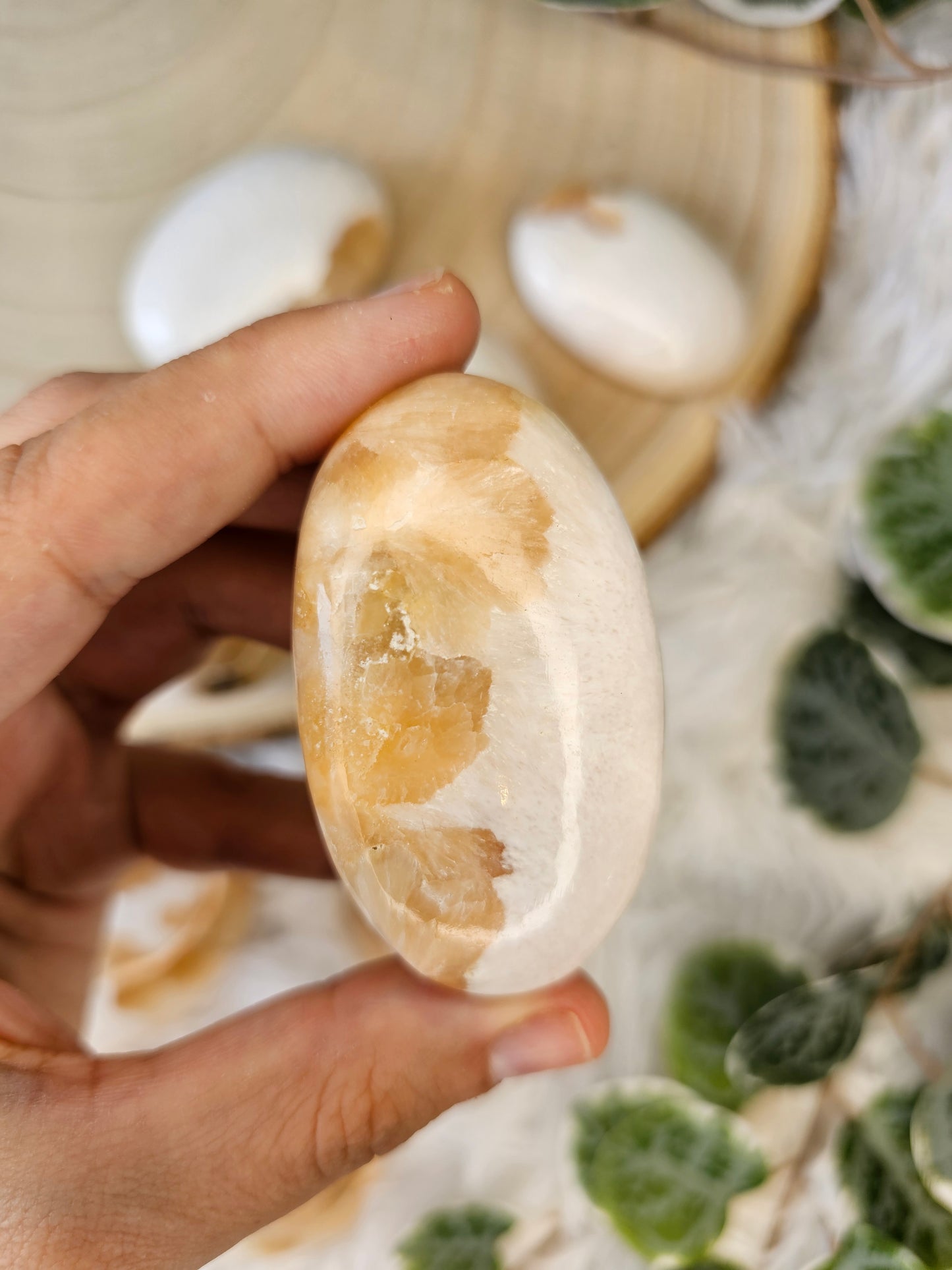 Stilbite with Scolecite Palm Stone - MAS0588