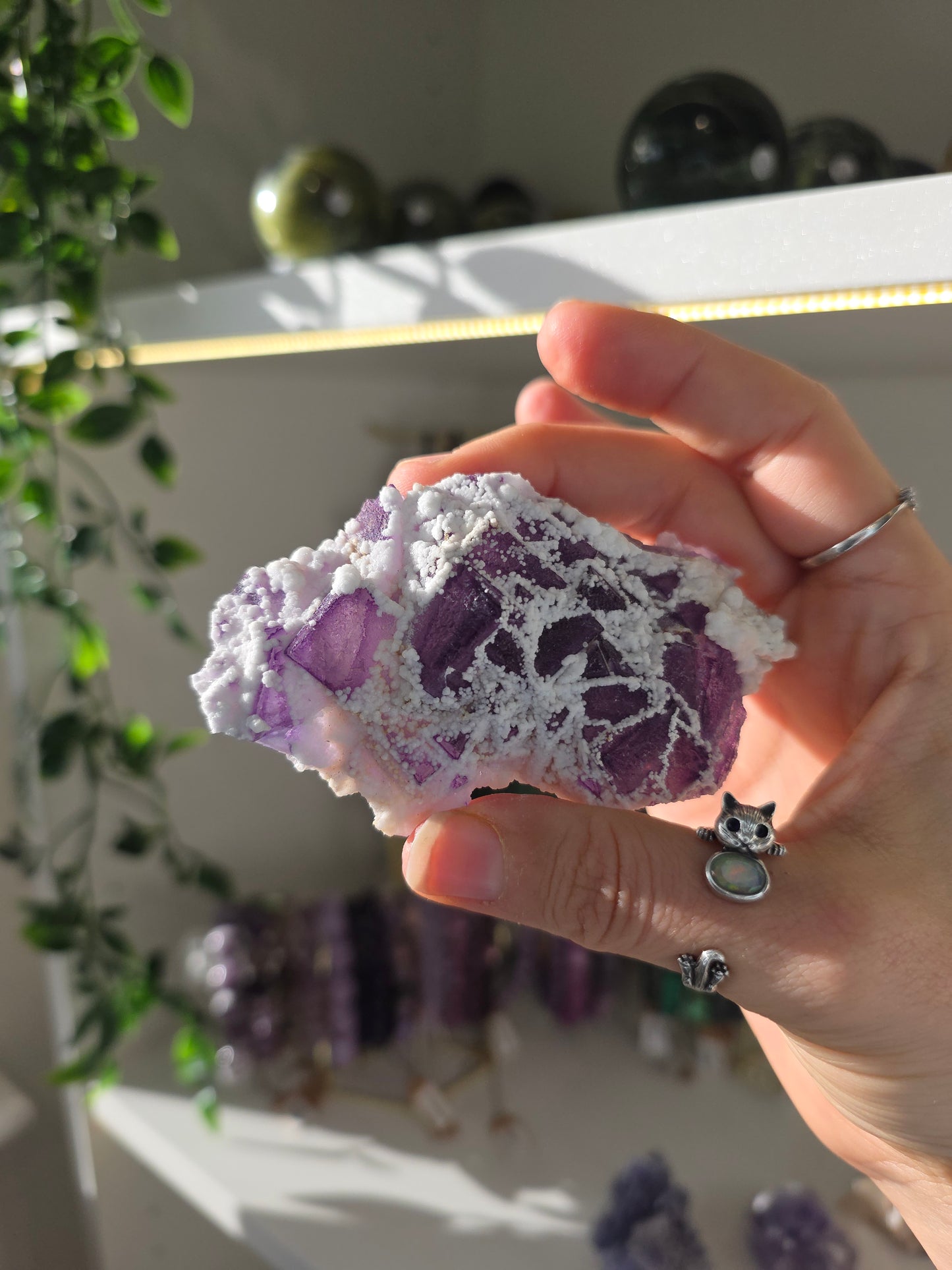 Purple Fluorite with Botryoidal Calcite from Weishan, Yunnan Province, China B
