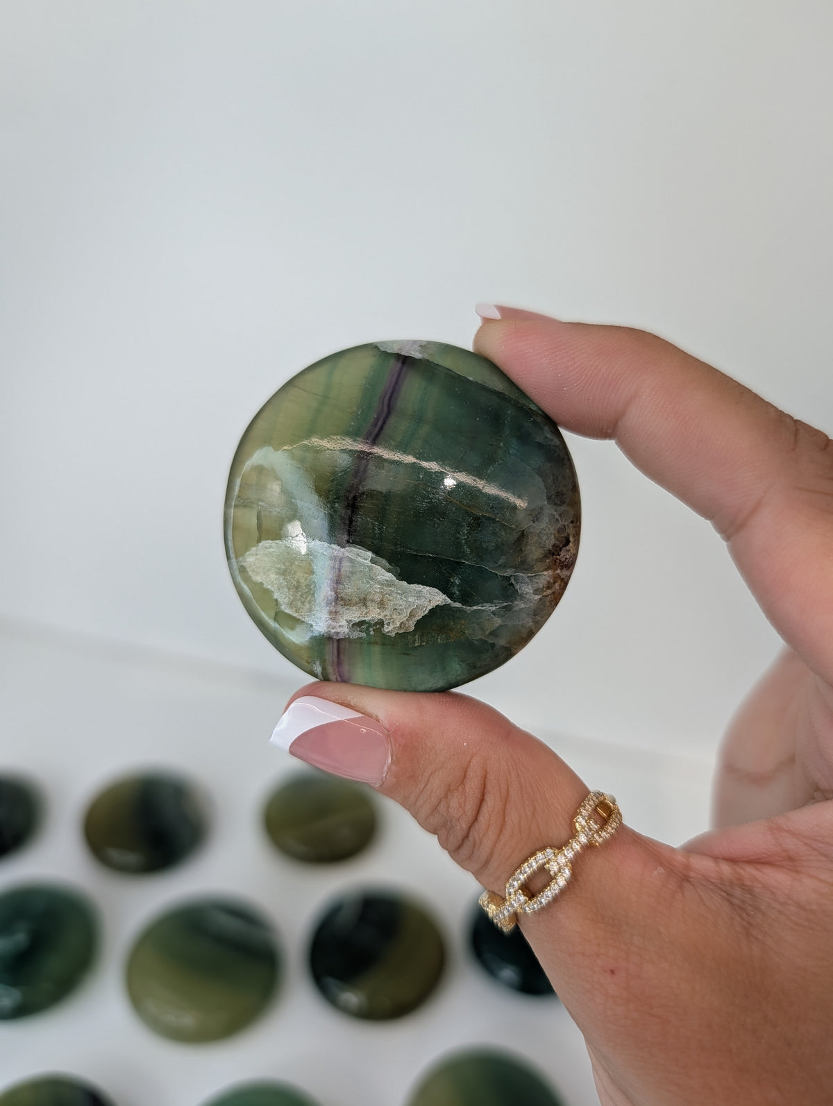 Intuitively Chosen Pakistan Pineapple Fluorite Round Palm Stones