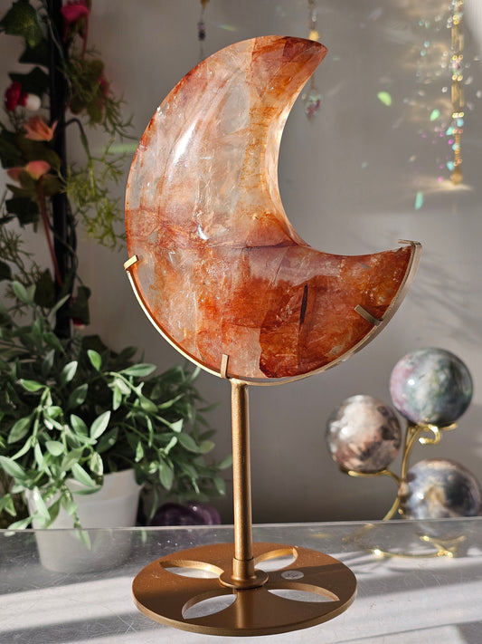 High Quality Golden Healer Fire Quartz Moon on Custom Stand - MAS0813