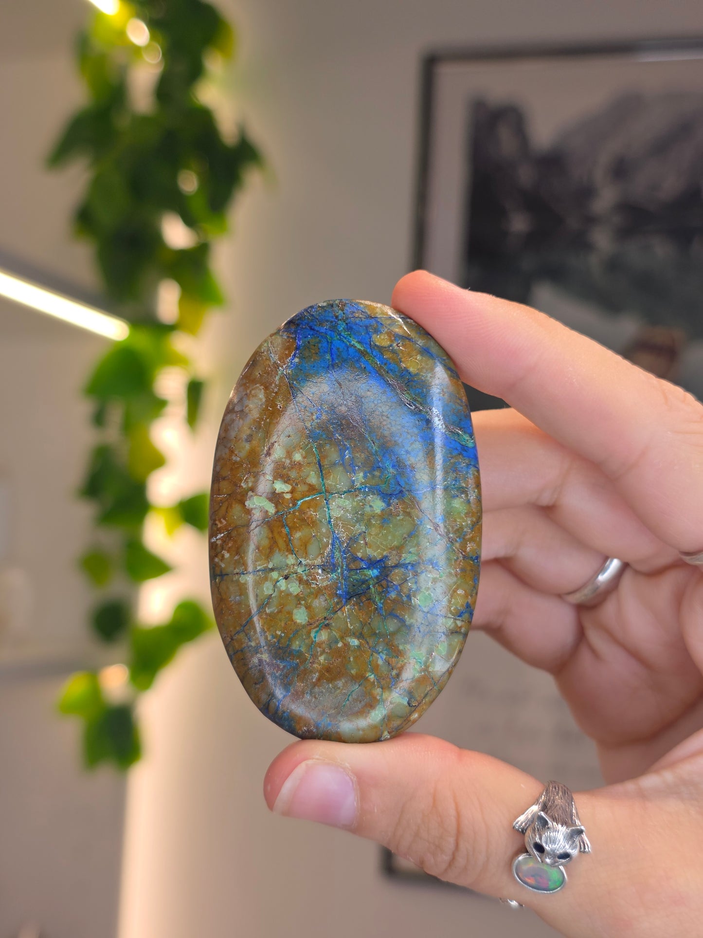 Rare Azurite in Yellow Quartz Palm Stones
