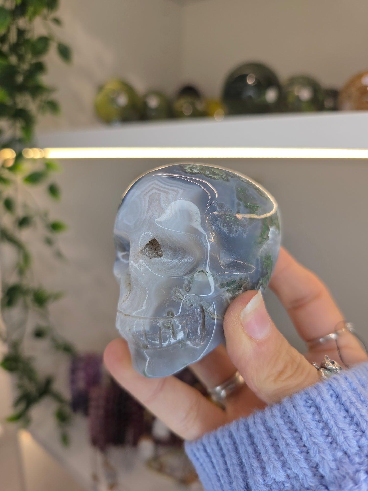 Moss Agate Skull D