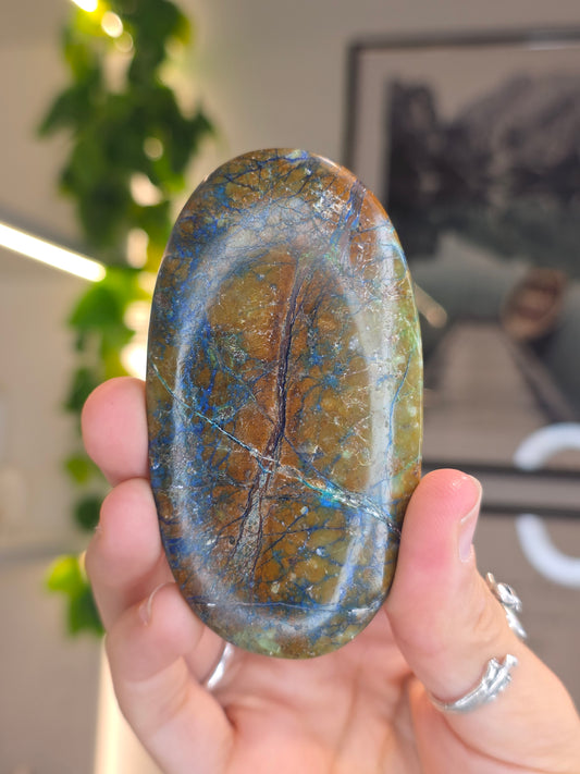 Rare Azurite in Yellow Quartz Palm Stones