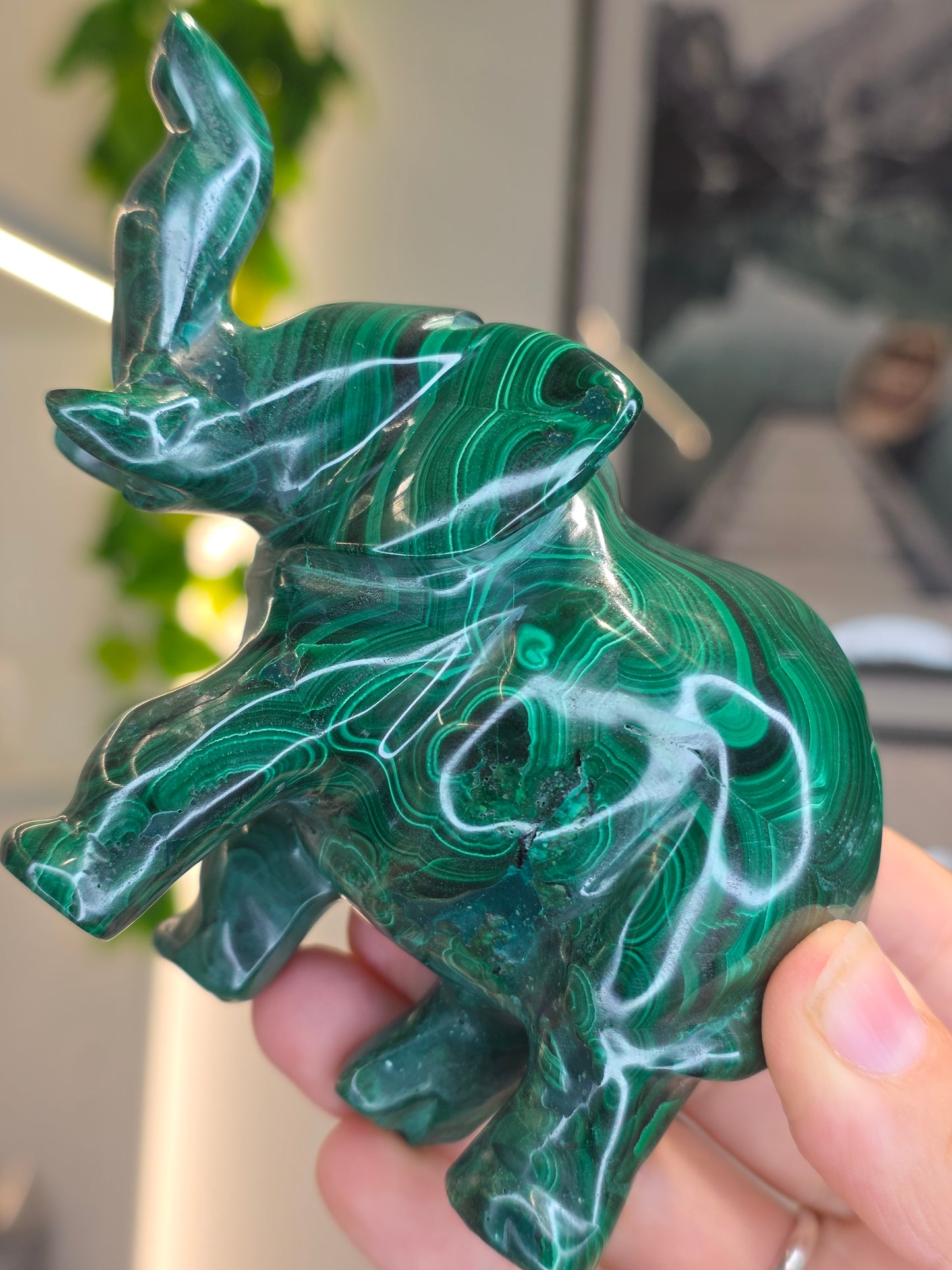 Malachite Elephant Carving - J