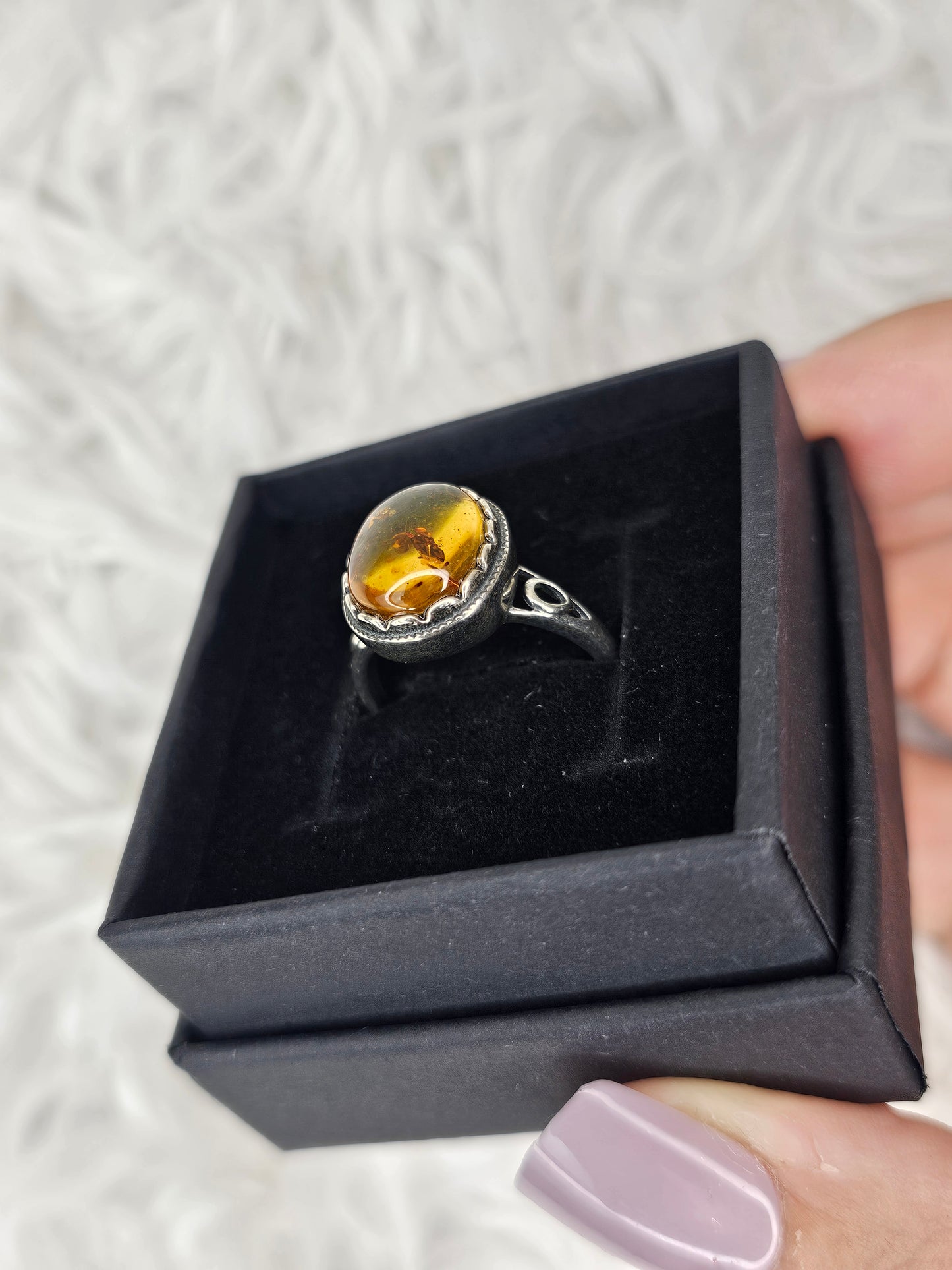 S925 Silver Adjustable Flower Amber Ring - MAS1039