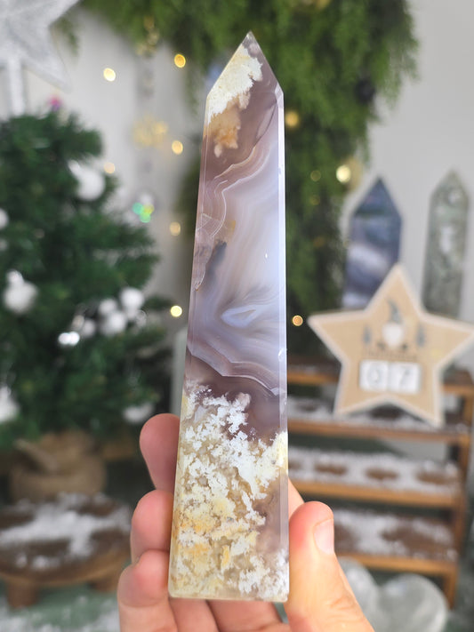 Black Flower Agate Obelisk Tower - MAS6016