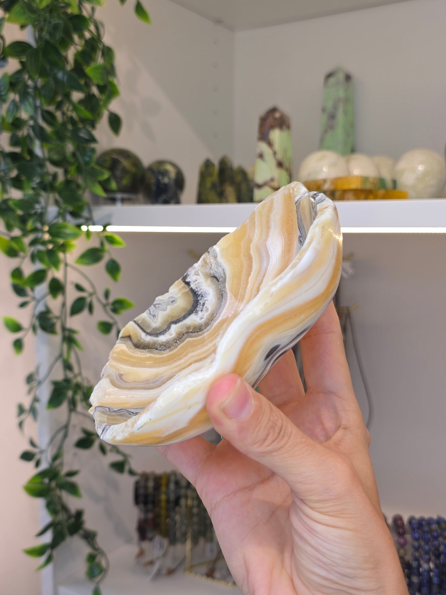 Mexican Onyx Bowl - Yellow Zebra Calcite - C