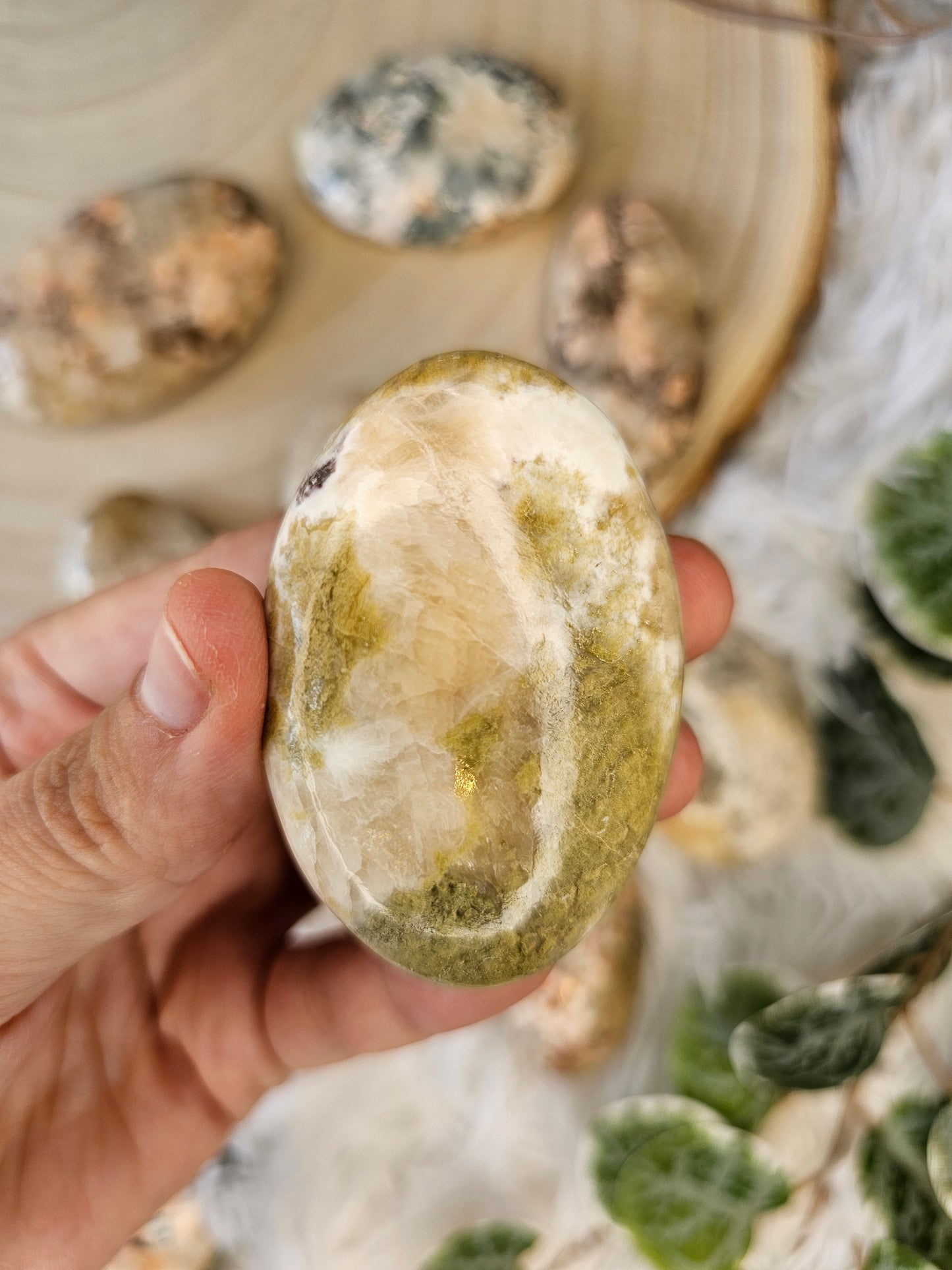 Stilbite with Heulandite Palm Stone - MAS0589