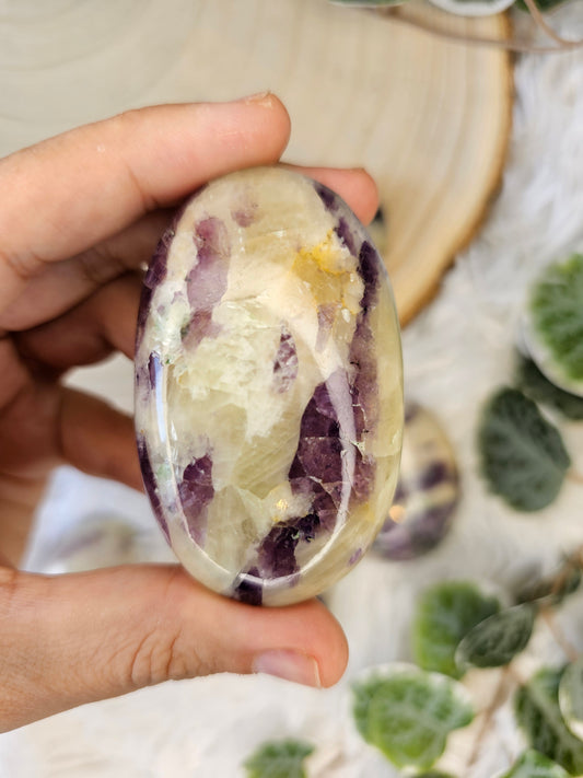 Purple Fluorite with Calcite Palm Stone - MAS0585
