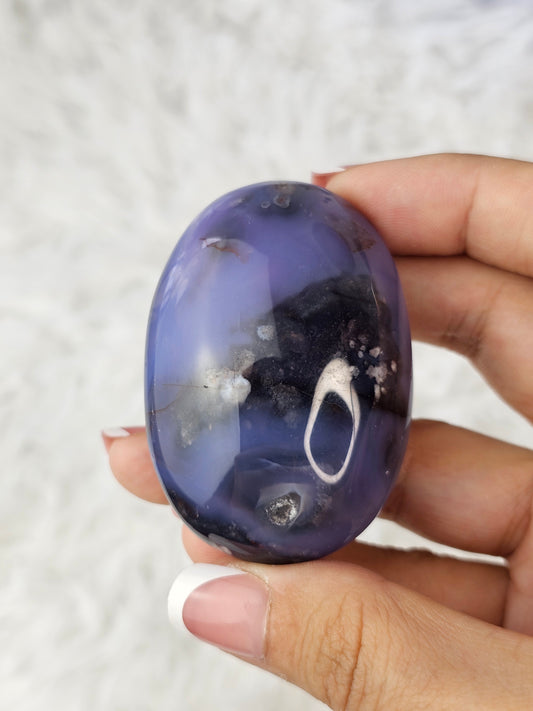 Blue Flower Agate Palm Stone - MAS0803