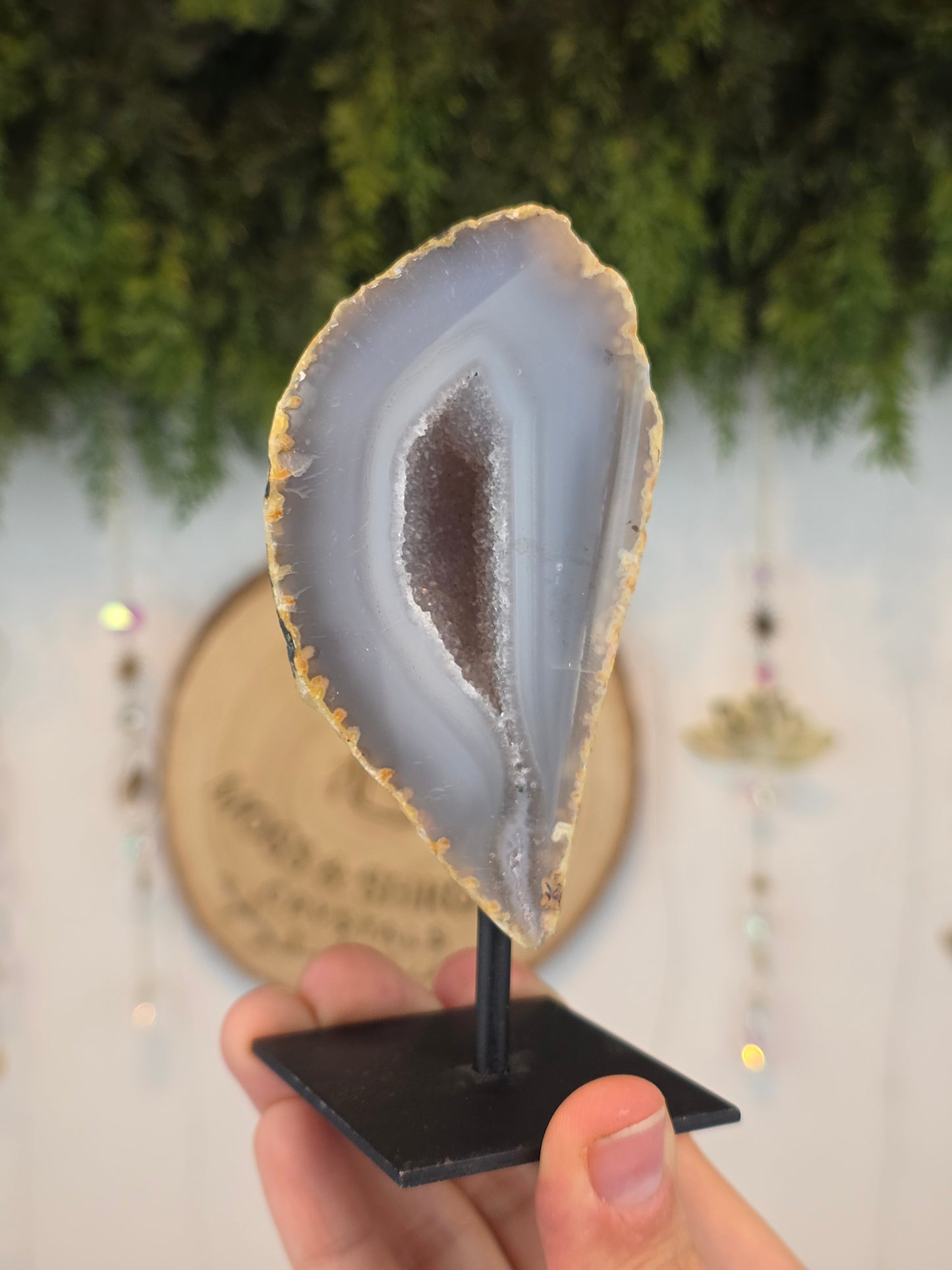 Brazilian Druzy Agate Geode in Stand