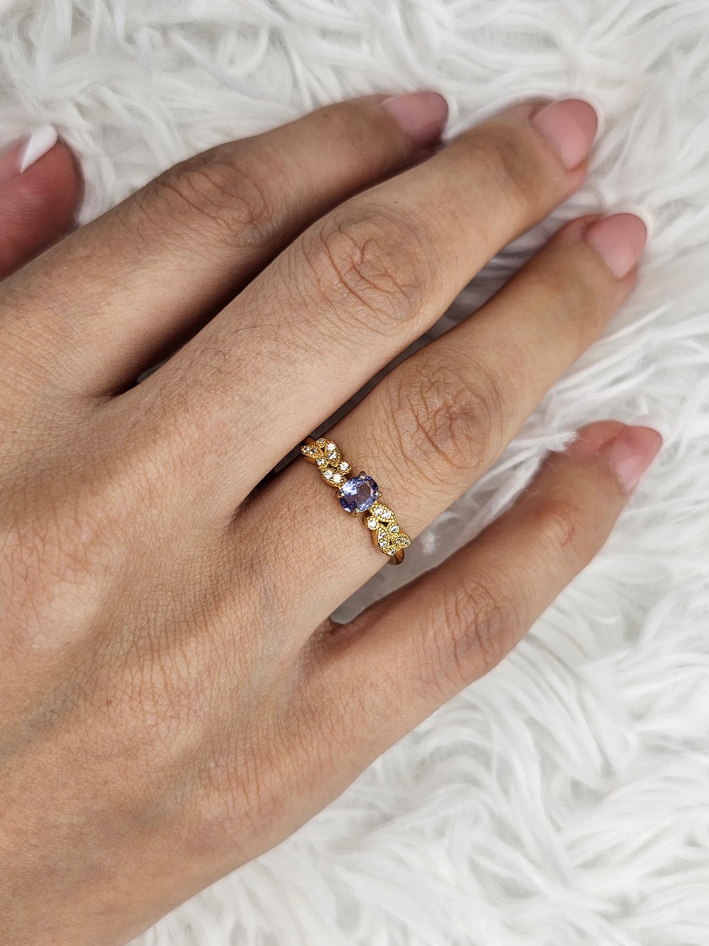 18ct Gold Plated S925 Silver Adjustable Tanzinite Ring - MAS0915