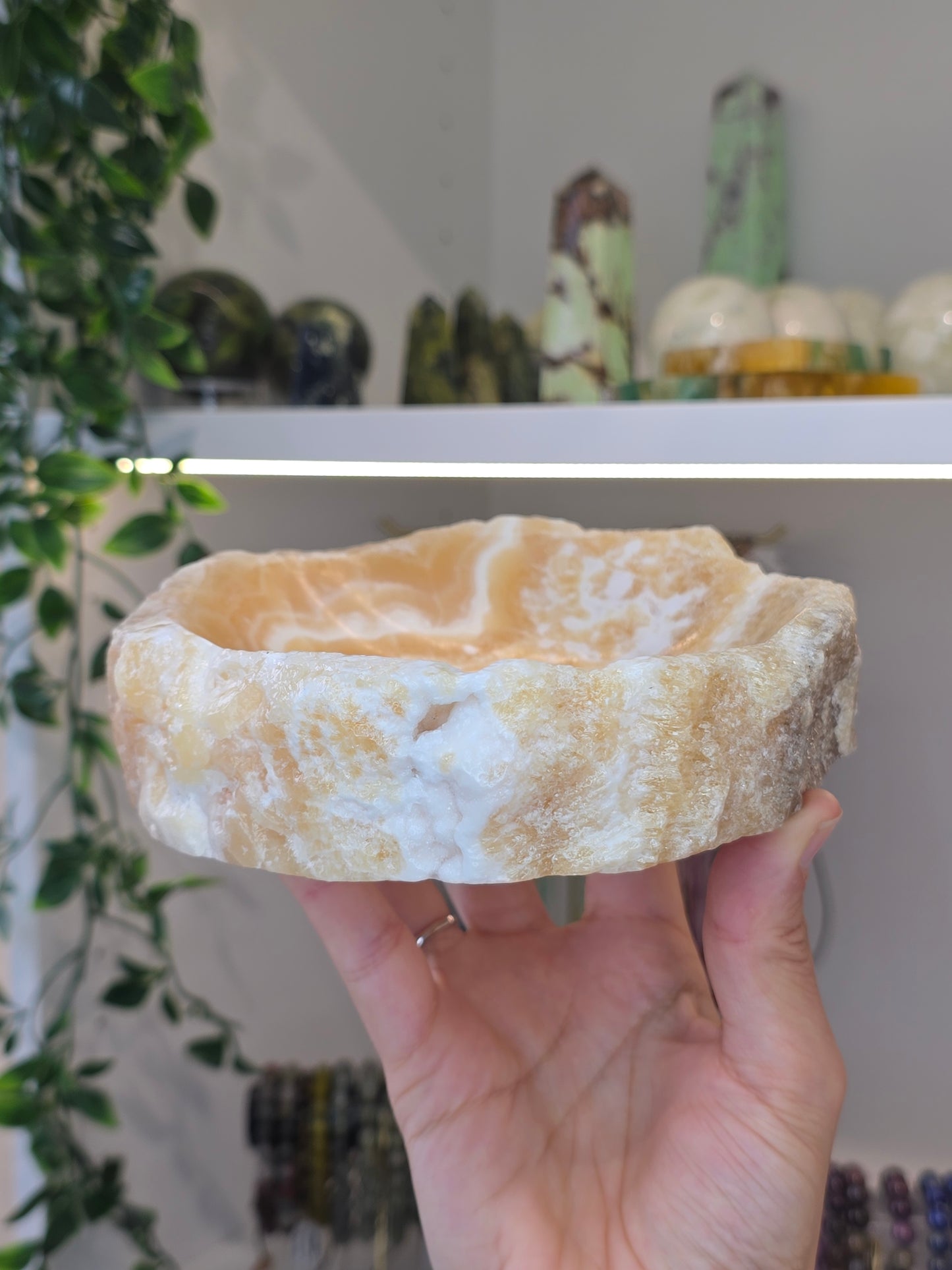 Raw Chunky Mexican Onyx Bowl - Yellow Zebra Calcite - B