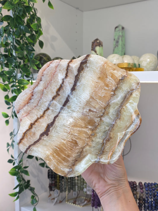 Extra Large Mexican Onyx Freeform Bowl - Green Honey Calcite