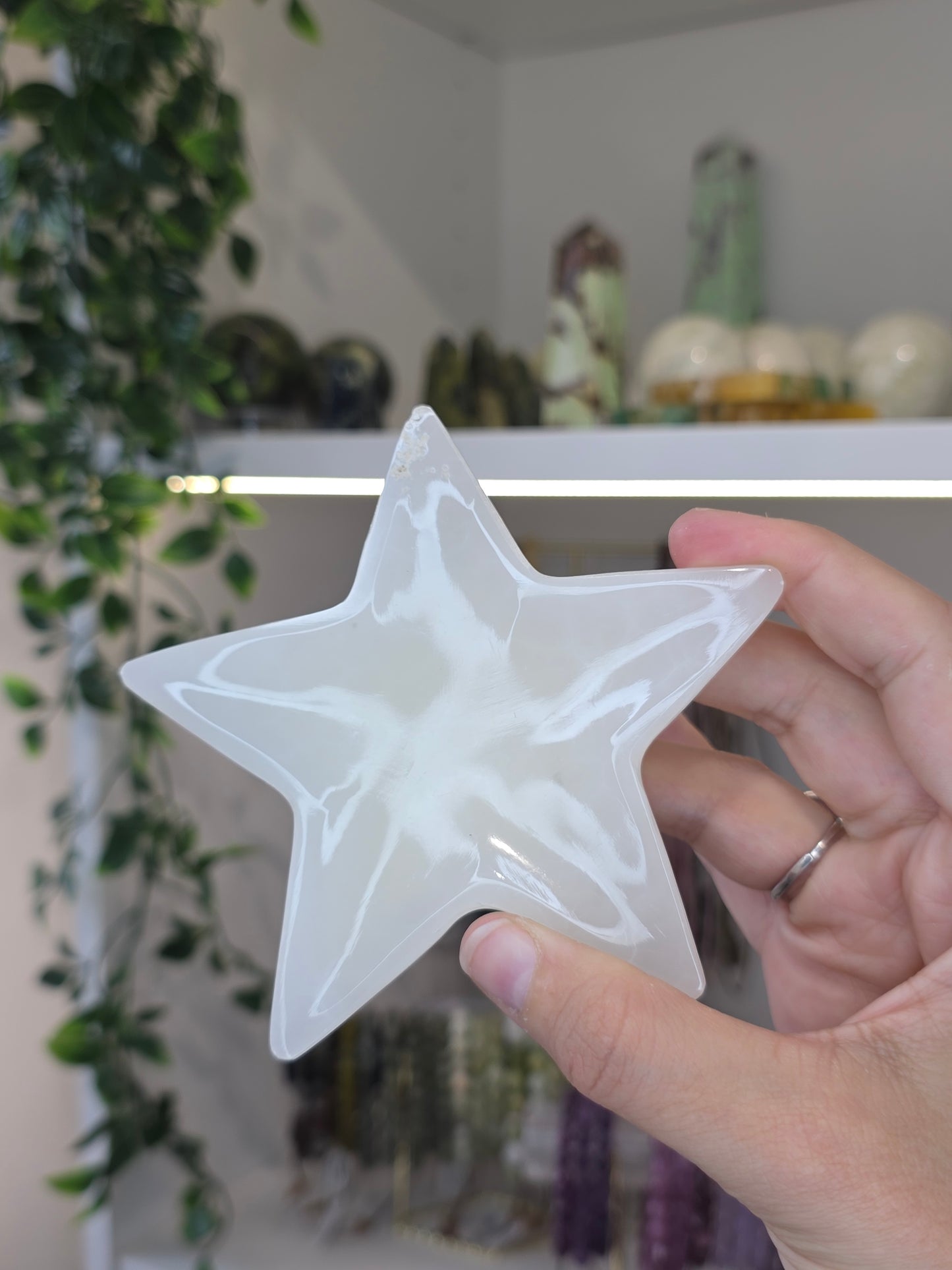 Mexican Onyx Star Shape Bowl Trinket Dish - White Calcite - D