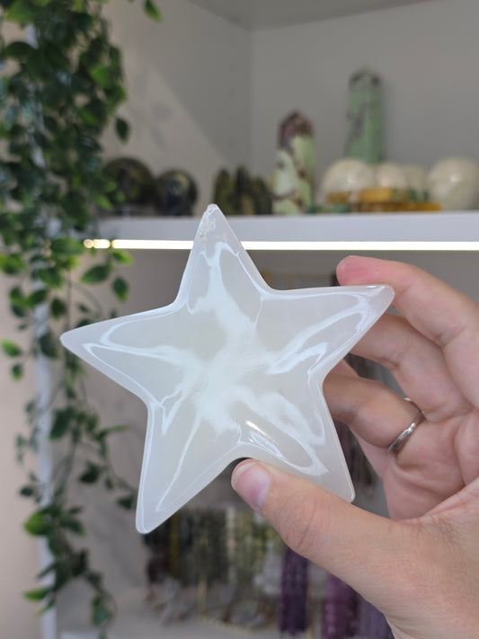 Mexican Onyx Star Shape Bowl Trinket Dish - White Calcite - D