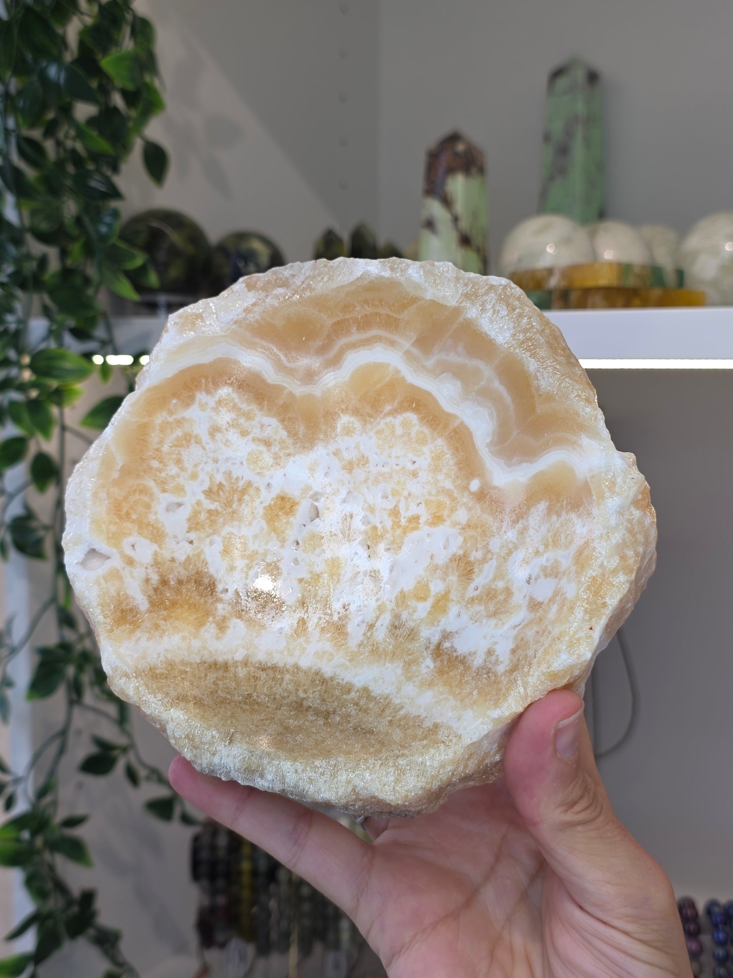 Raw Chunky Mexican Onyx Bowl - Yellow Zebra Calcite - B