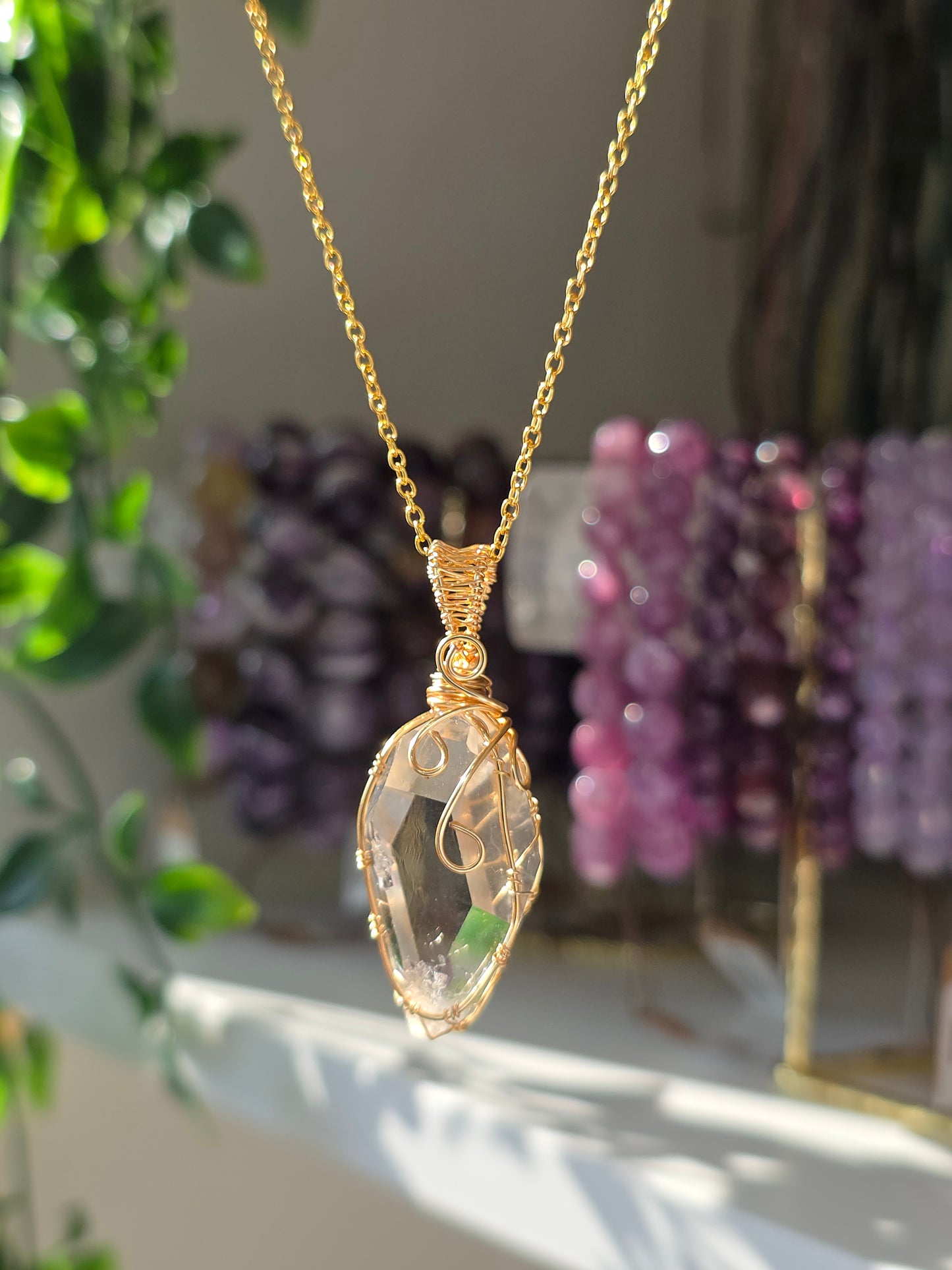 18ct Gold Herkimer Diamond Hand Wrapped Necklace - C