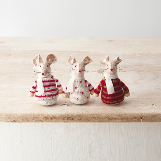 Christmas Felt Mice with Wool Jumper - MAS3493/98