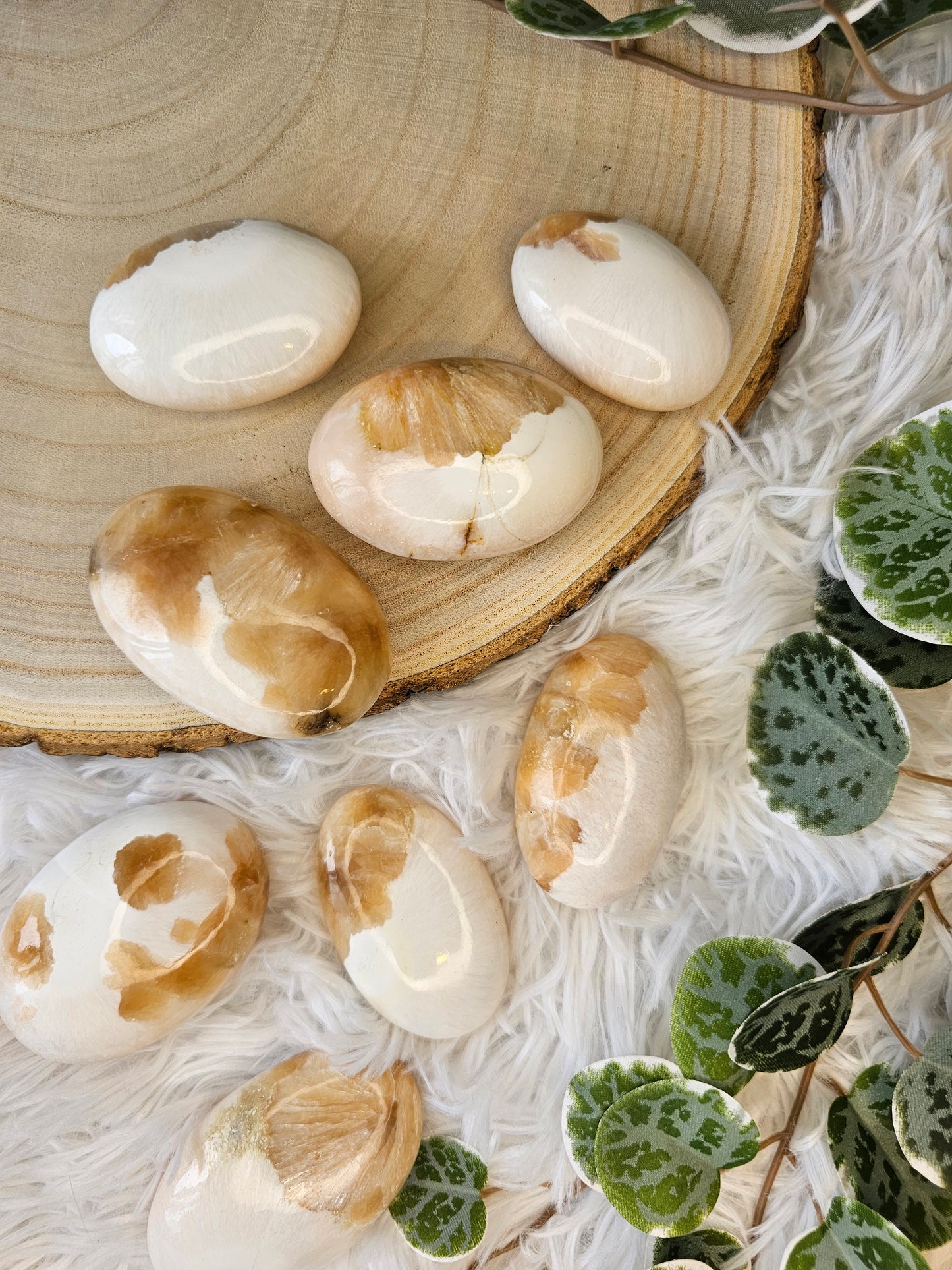 Stilbite with Scolecite Palm Stone - MAS0588