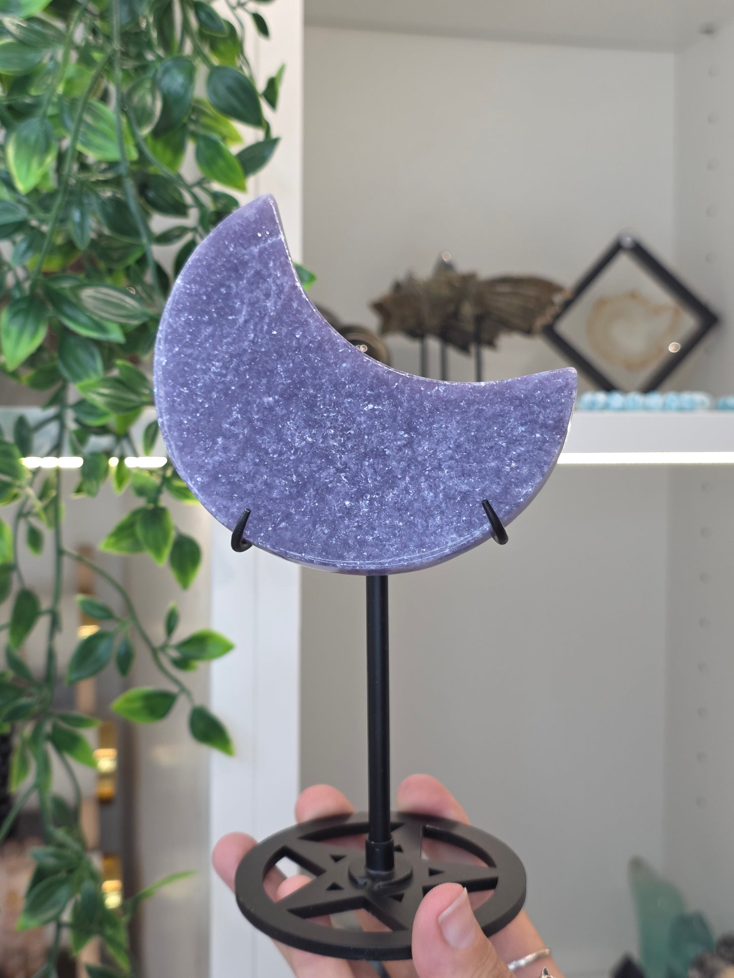 Lepidolite Moon with Black Stand - B
