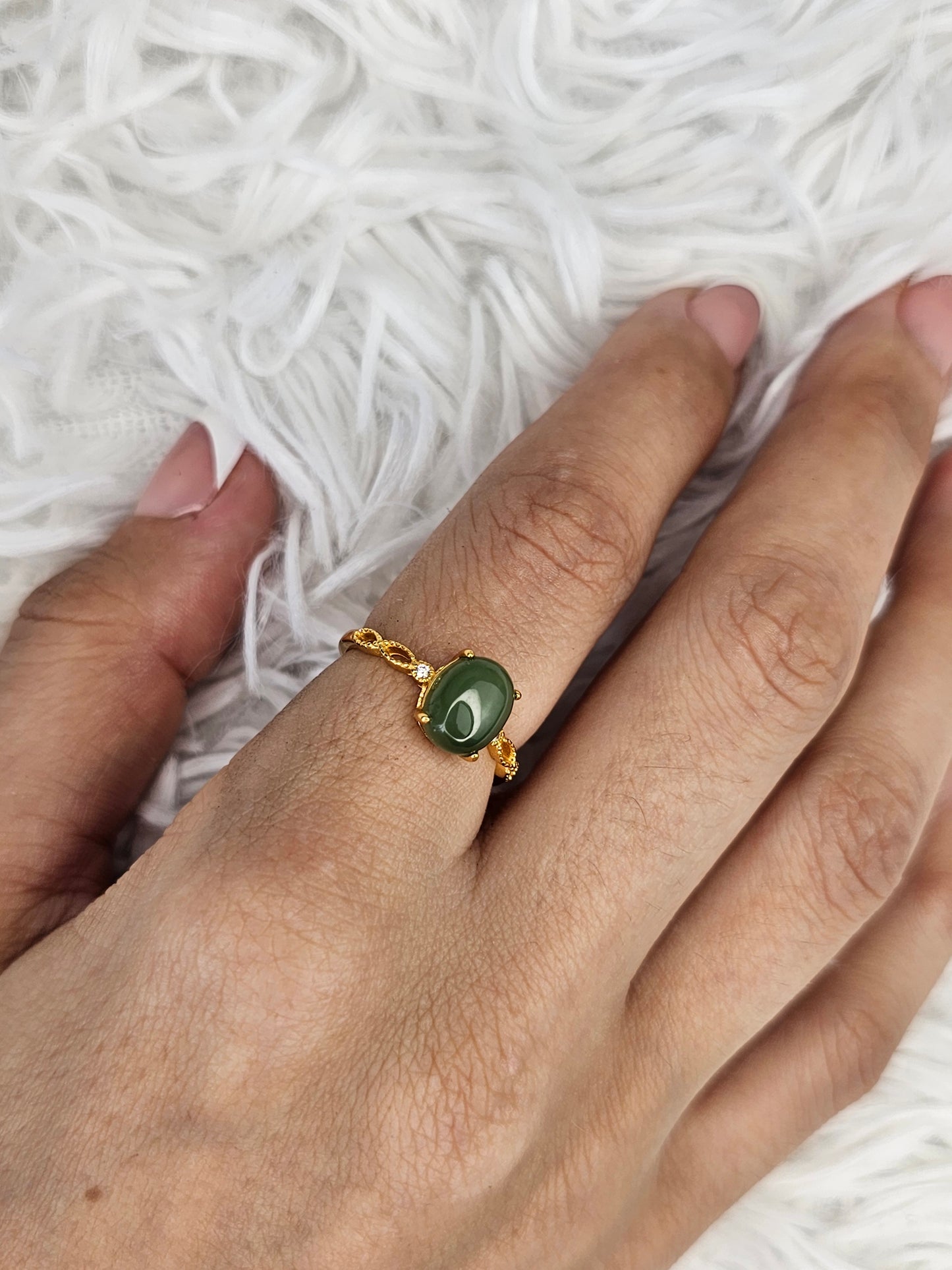 18ct Gold Plated S925 Silver Adjustable Jade Ring - MAS0913