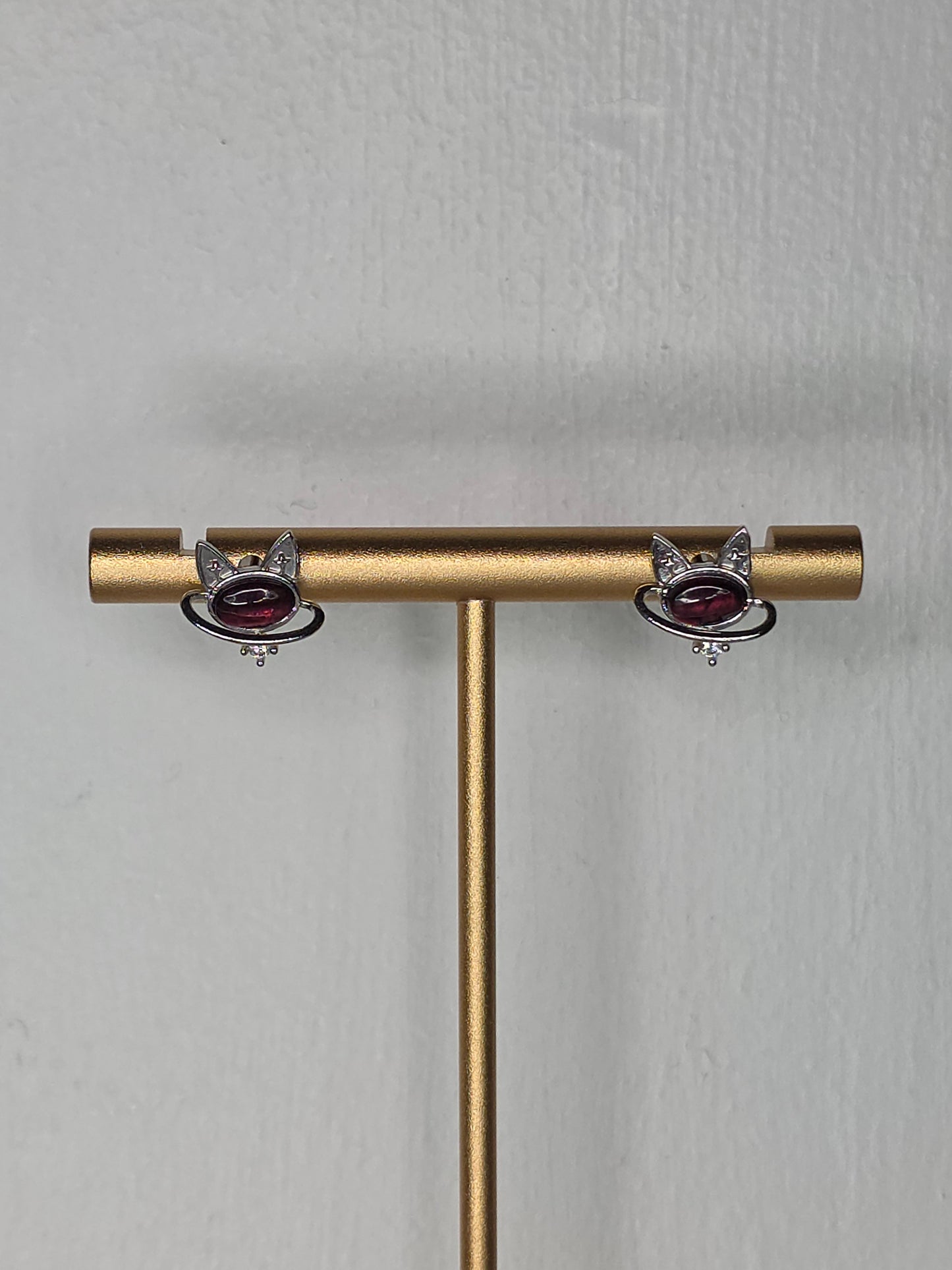 Red Mica Space Cat Earrings with S925 Posts