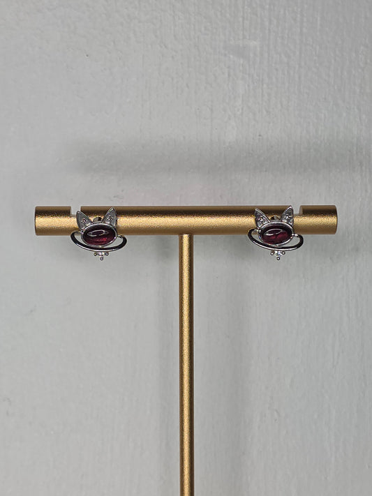 Red Mica Space Cat Earrings with S925 Posts
