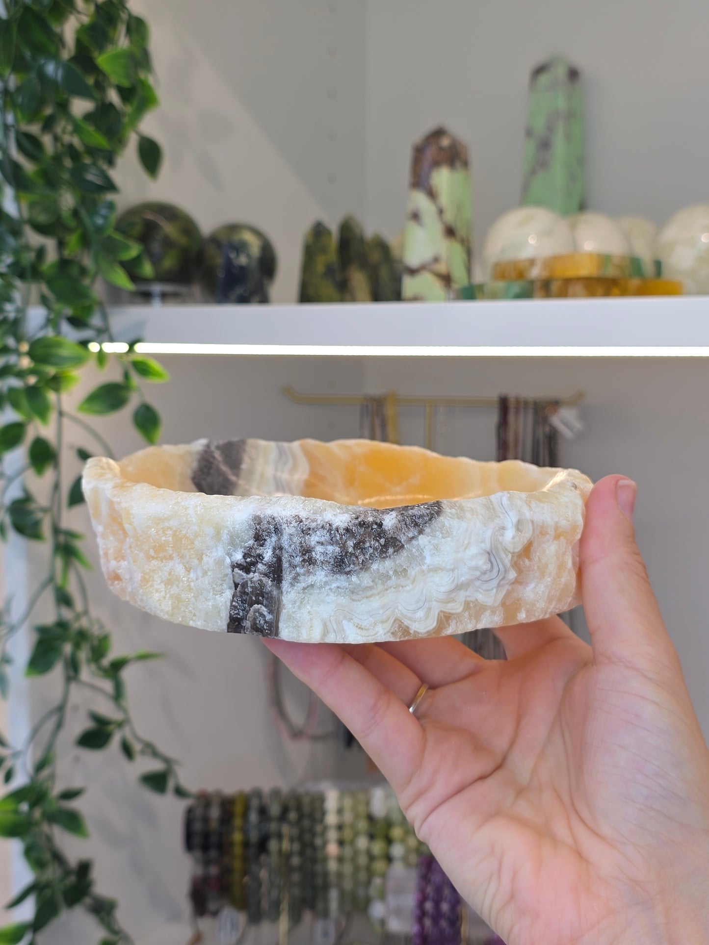Raw Chunky Mexican Onyx Bowl - Yellow Zebra Calcite - C