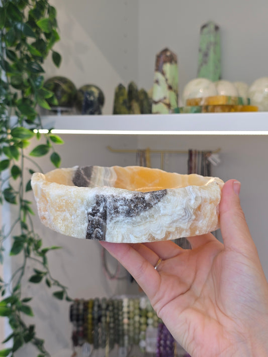 Raw Chunky Mexican Onyx Bowl - Yellow Zebra Calcite - C