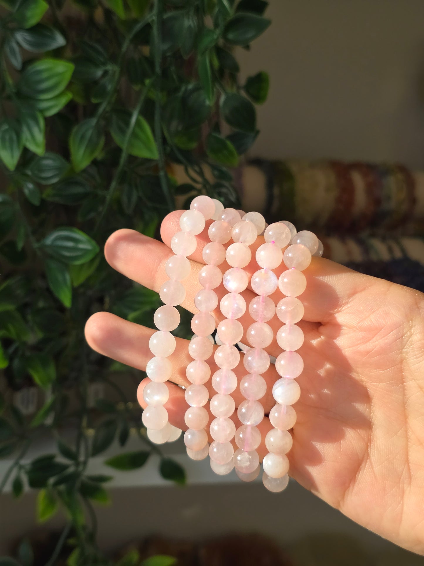 Pink Moonstone - Round Bead Bracelet 8mm