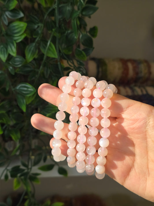 Pink Moonstone - Round Bead Bracelet 8mm