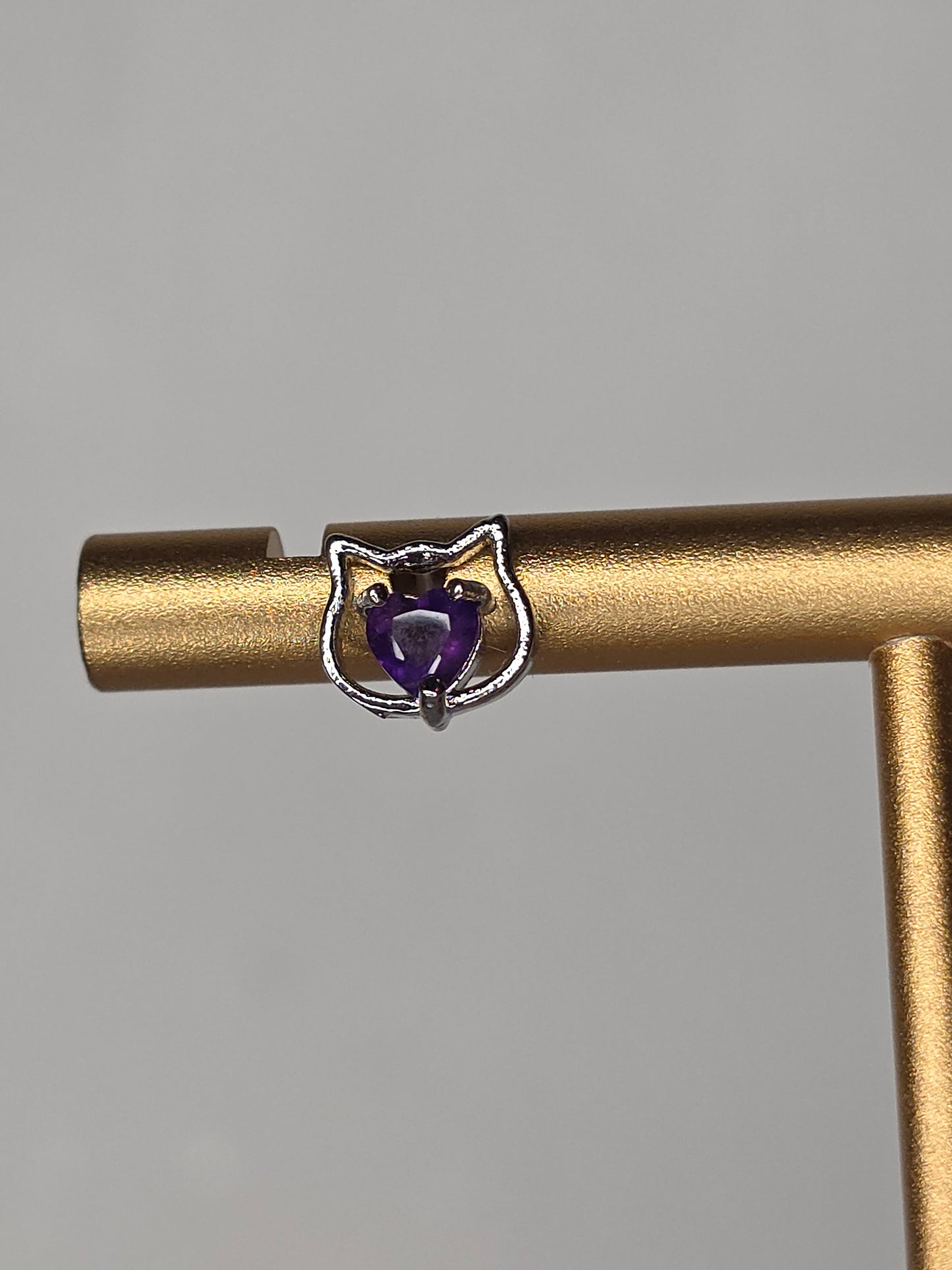 Amethyst Cat Heart Earrings with S925 Posts
