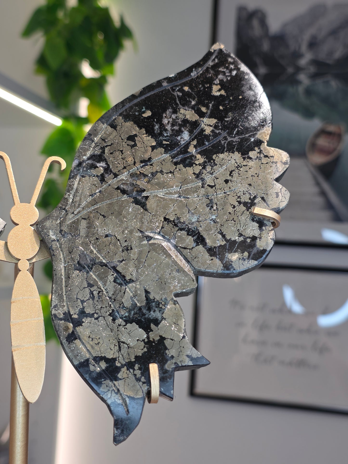 Pyrite Butterfly Wings on Custom Stand - B