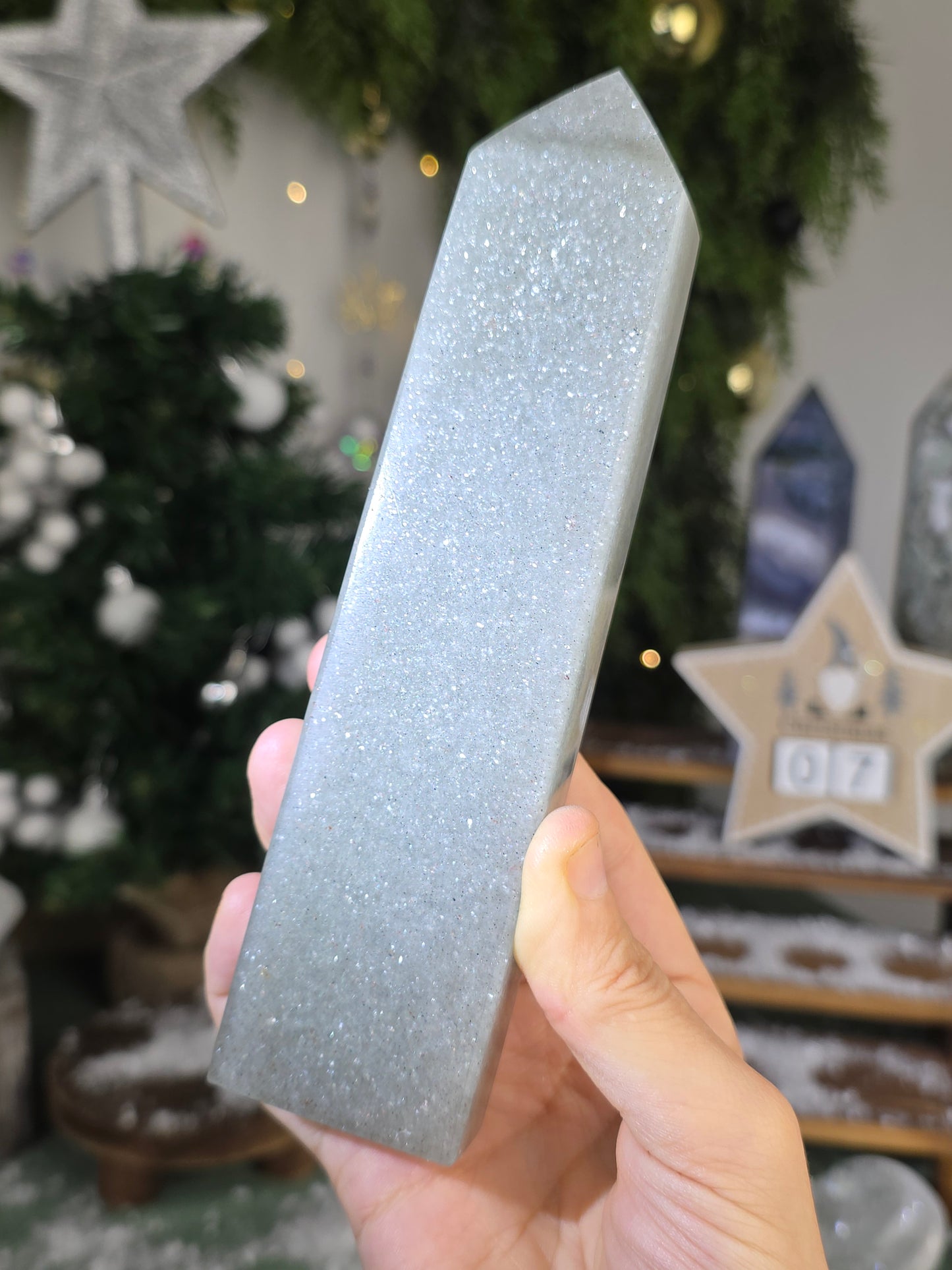 Sparkly Silver Aventurine Obelisk Tower -  MAS6007