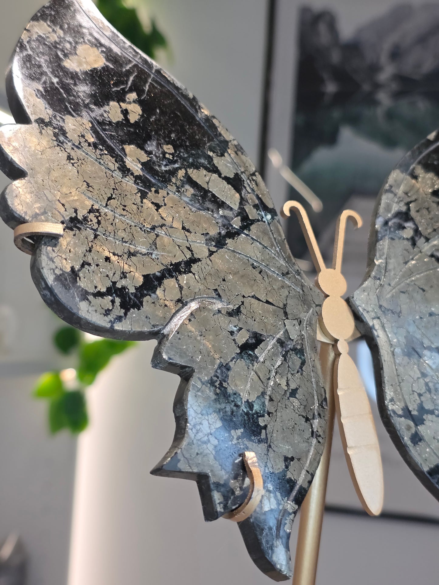 Pyrite Butterfly Wings on Custom Stand - B